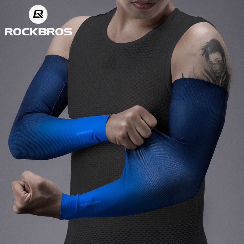 ROCKBROS Cycling Arm Sleeves Sun Protection Anti Uv Ice Silk Seamless Hiking Fishing Accessories High Quality Running Basketball Compression Warmer
