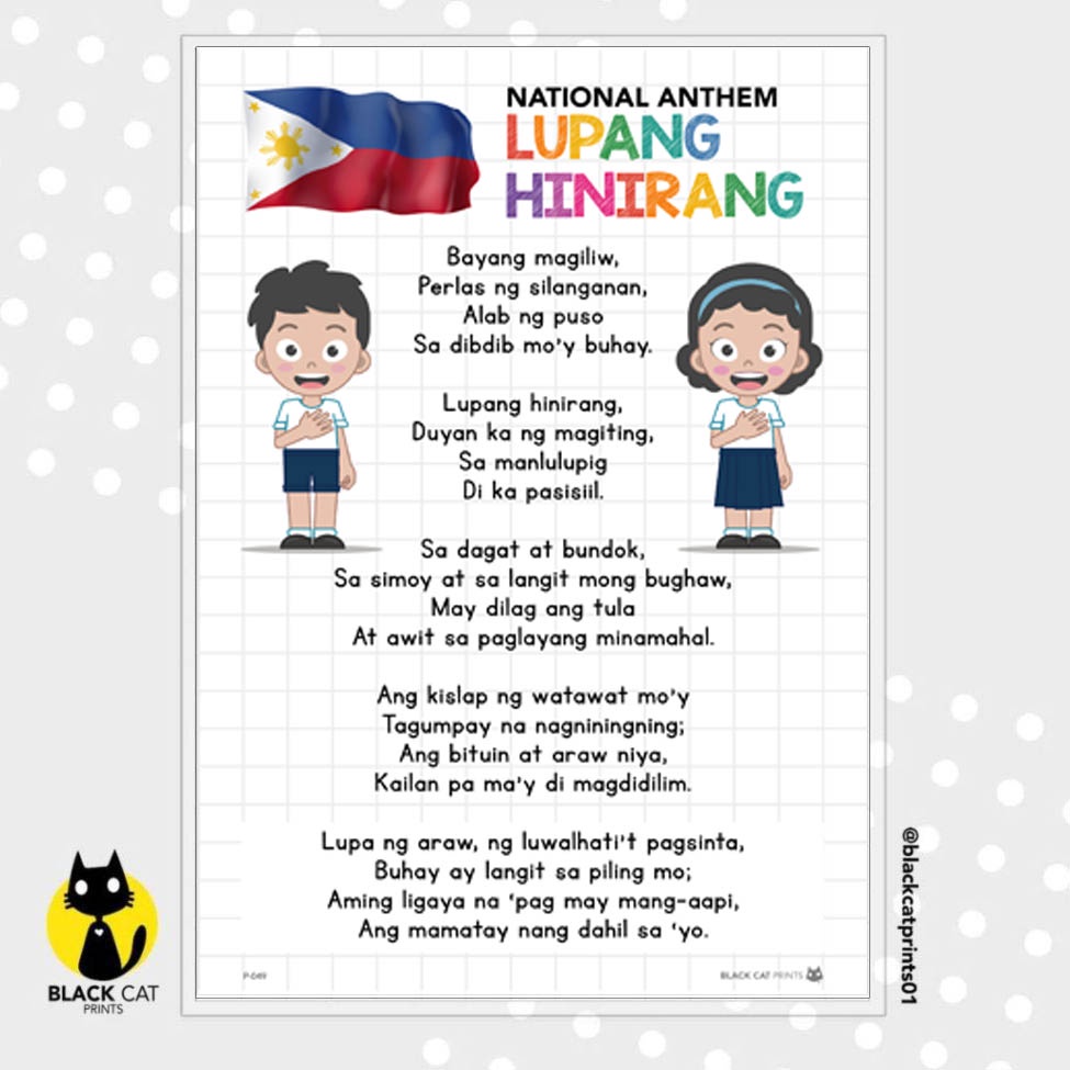 Lupang Hinirang Panatang Makabayan Educational Chart Poster A4 Size