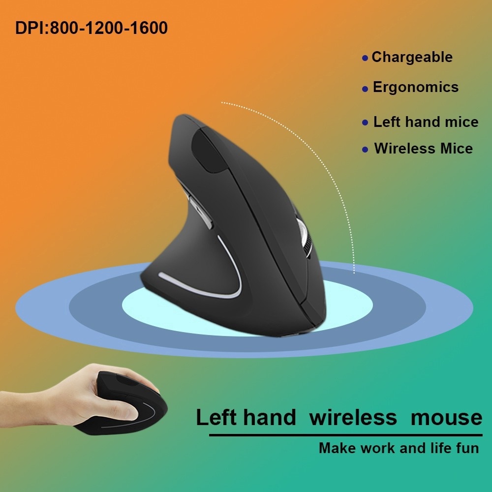 Rechargeable Vertical Mouse Left Hand Adjustable DPI 800/1200/1600 5D ...