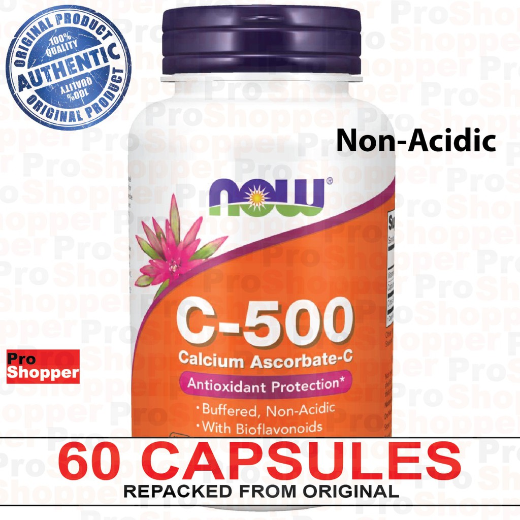 NOW Vitamin C500 NON ACIDIC Calcium Ascorbate, 60 Capsules Shopee