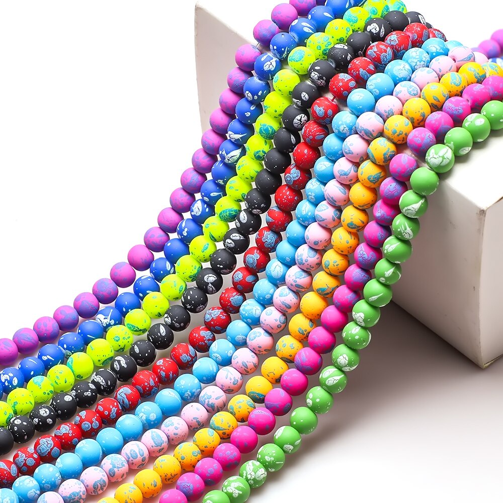 ZhuBI 8mm 50Pcs Charm Matte Glass Beads Rubber Neon Round Crystal Beads
