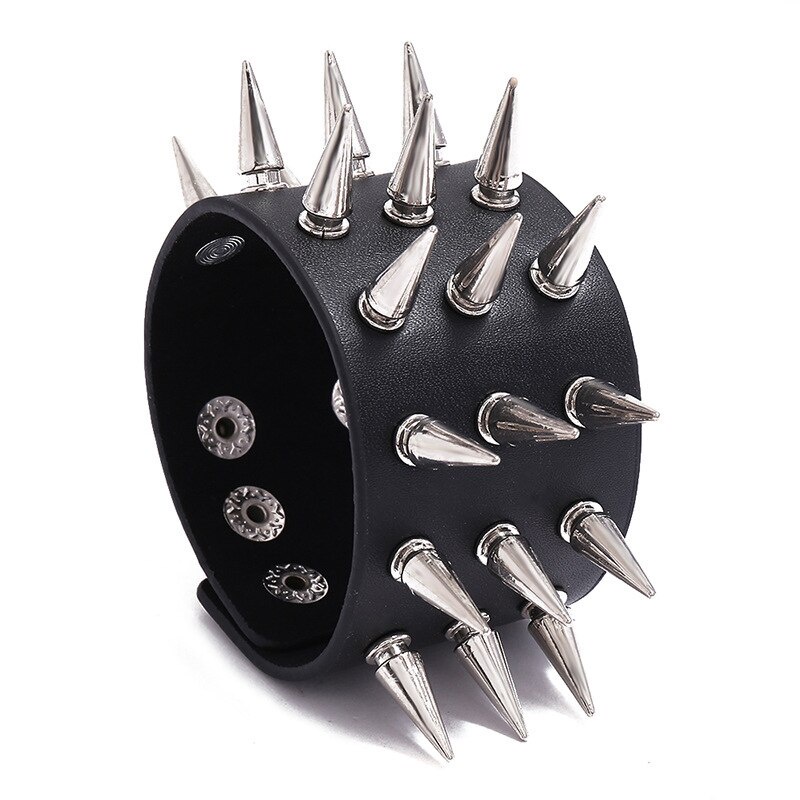 Punk Three Row Spikes Rivet Stud Wide Cuff Leather Gothic Rock Unisex ...