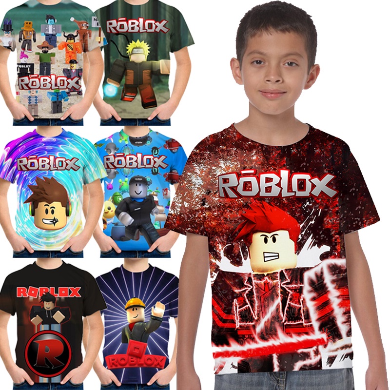 130, Colour 7) kids Boys Girls ROBLOX Anime Short sleeved tops