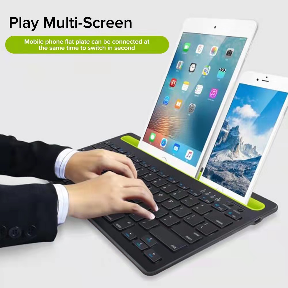 Rechargeable Dual Bluetooth Wireless Slim Keyboard With Built-in Mobile ...