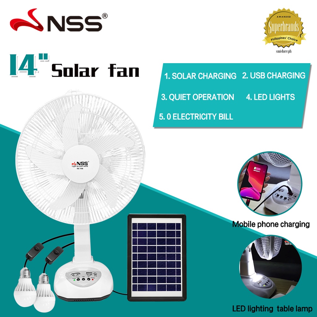 Solar Electric Fan ♜nss Rechargeable 14 Solar Electric Fan Multifunctional Solar Fan Support 3541