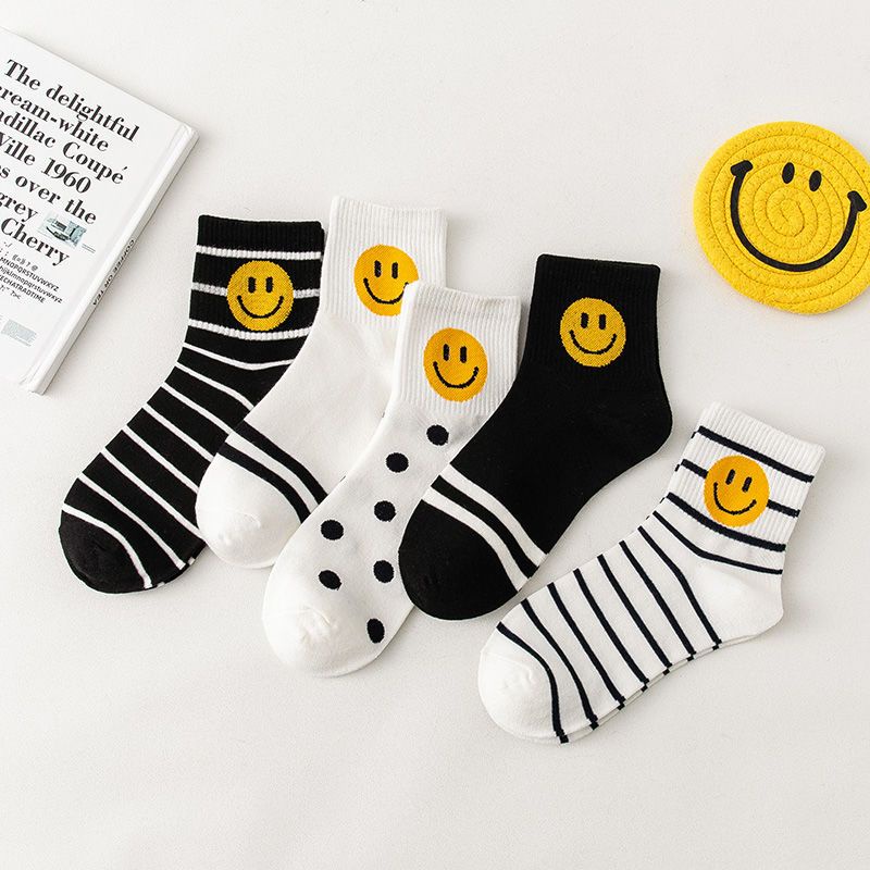 KAKA Cartoon Socks Smiley Face Korean Women's Student Striped Version ...