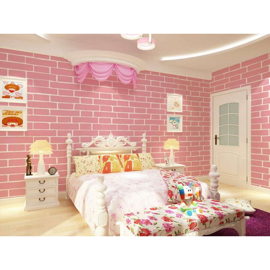 ACEKING Pink Bricks Design PVC Wallpaper Waterproof Self Adhesive Wall ...