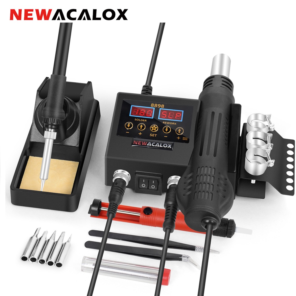 NEWACALOX EU Plug 220V 8898 Mini 2in1 Soldering Station 600W Hot Air