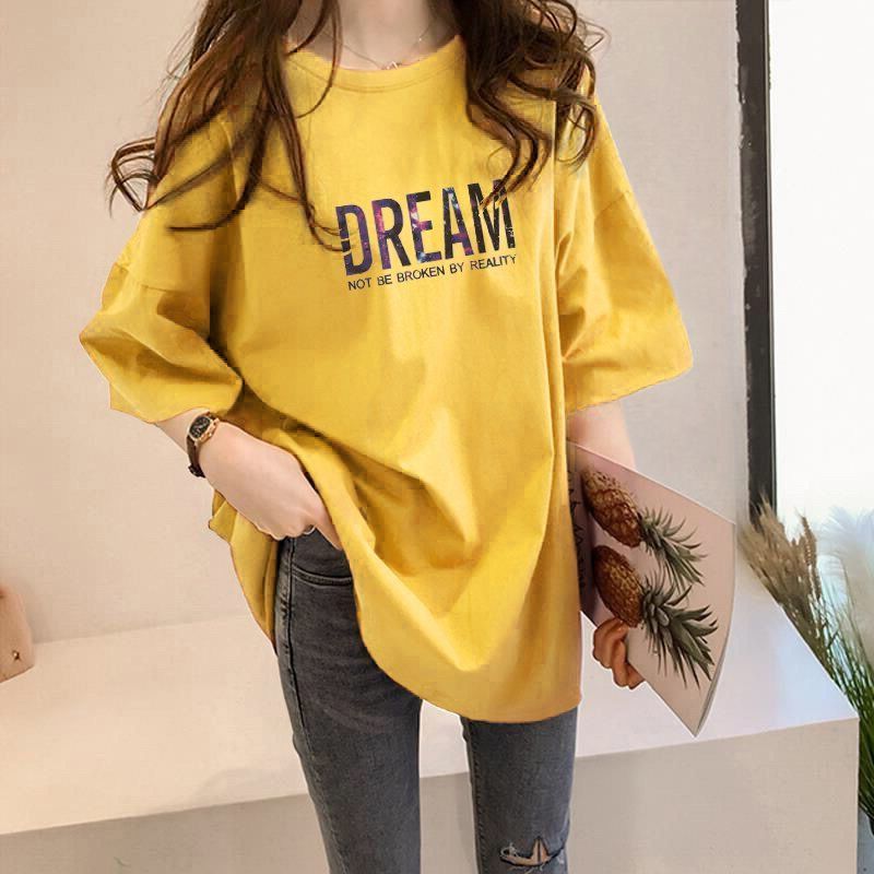 Oversized Loose Casual Cute Autumn Crewneck Fashion Clothing Clothes Plain  T-shirts Summer Anime Kpop Spring Trendy Plus Size Women's Short Sleeve