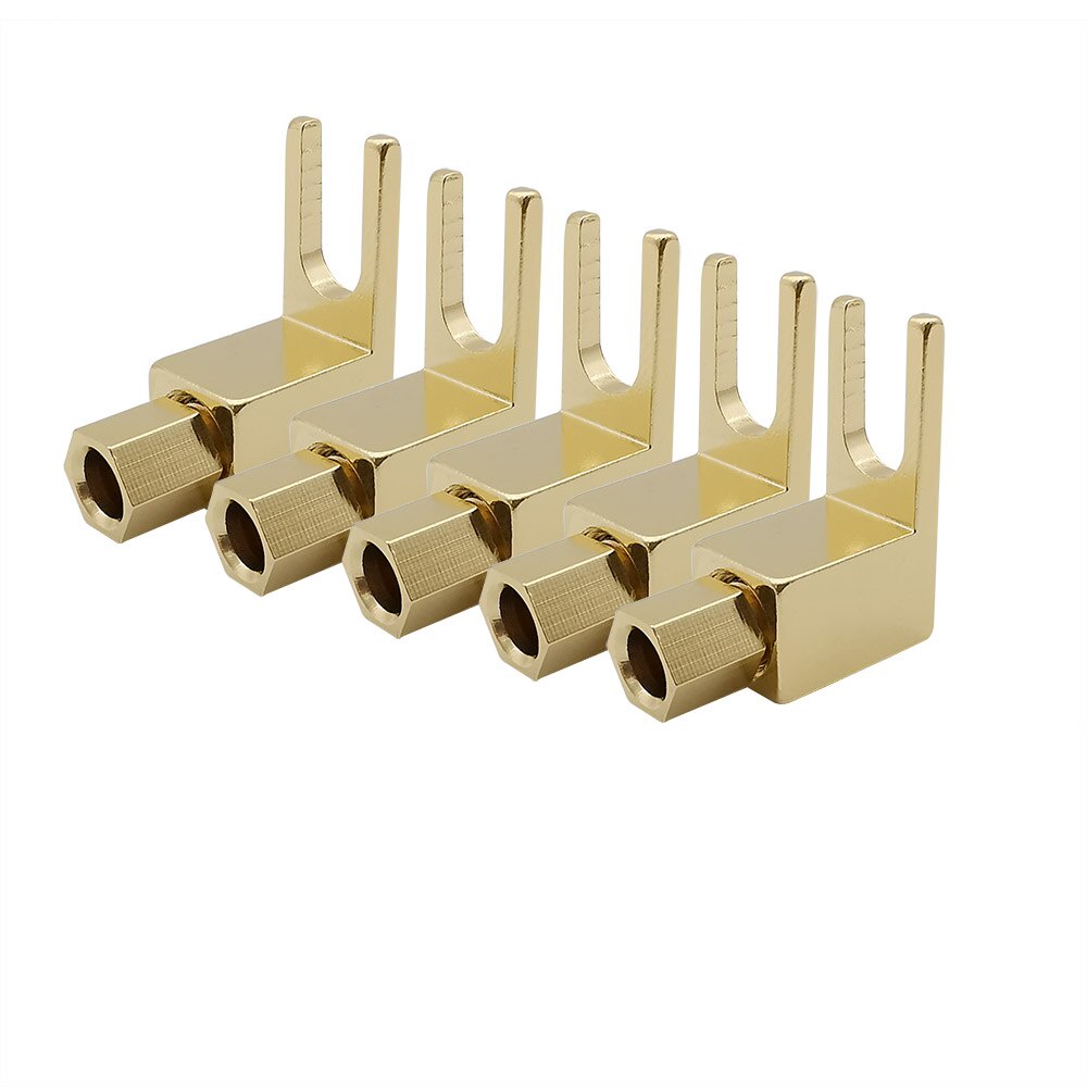 1/2/5Pcs 4MM Right Angle Plugs Fork Speaker Banana Plug Jack 24K Gold ...