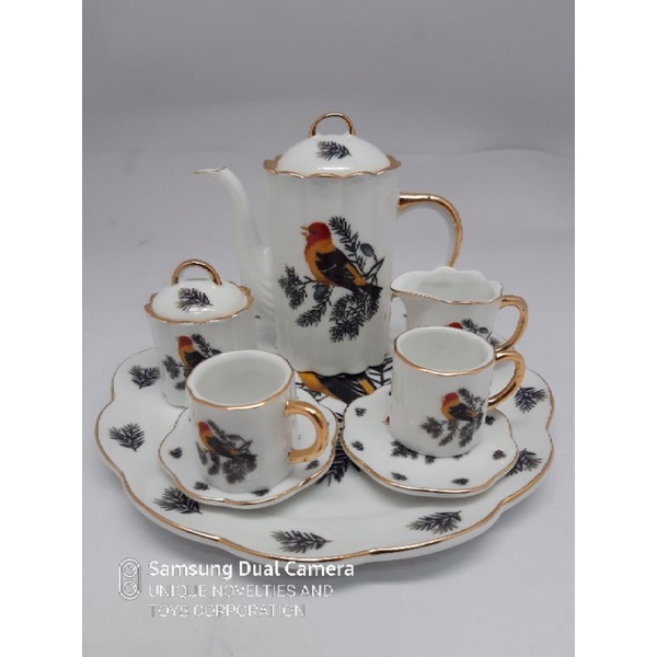 MINI 10PCS PORCELAIN TEA SET FINCH BIRD DESIGN FOR DISPLAY ONLY ...