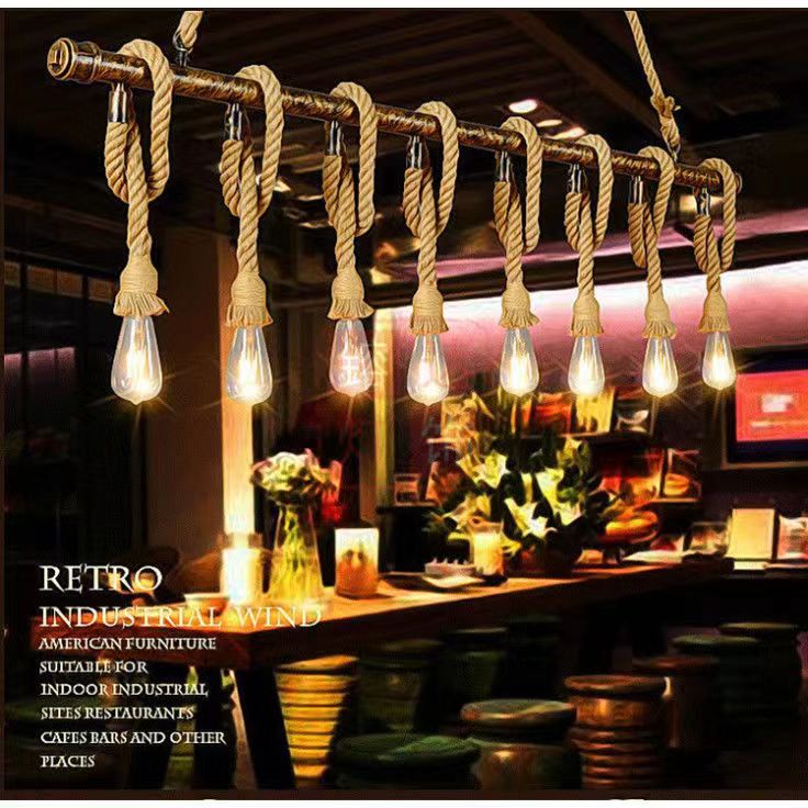 chandelier ceiling light Vintage Hemp Rope Pendant Lamp E27 Loft ...