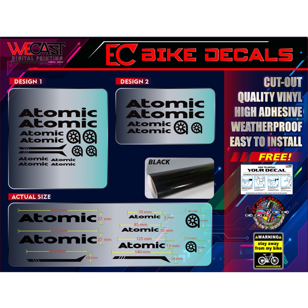 WECAST Atomic Bike Frame Decals Sticker for Mountain Bike and Road Bike ...