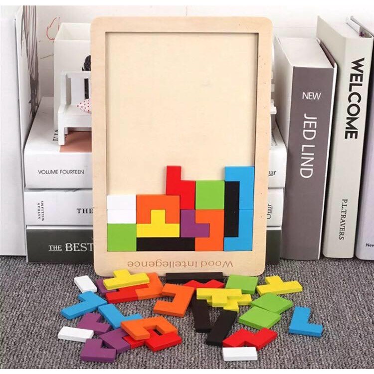 Rice Wooden Tetris Tangram Puzzle 40 pcs Block Intelligence Educational ...