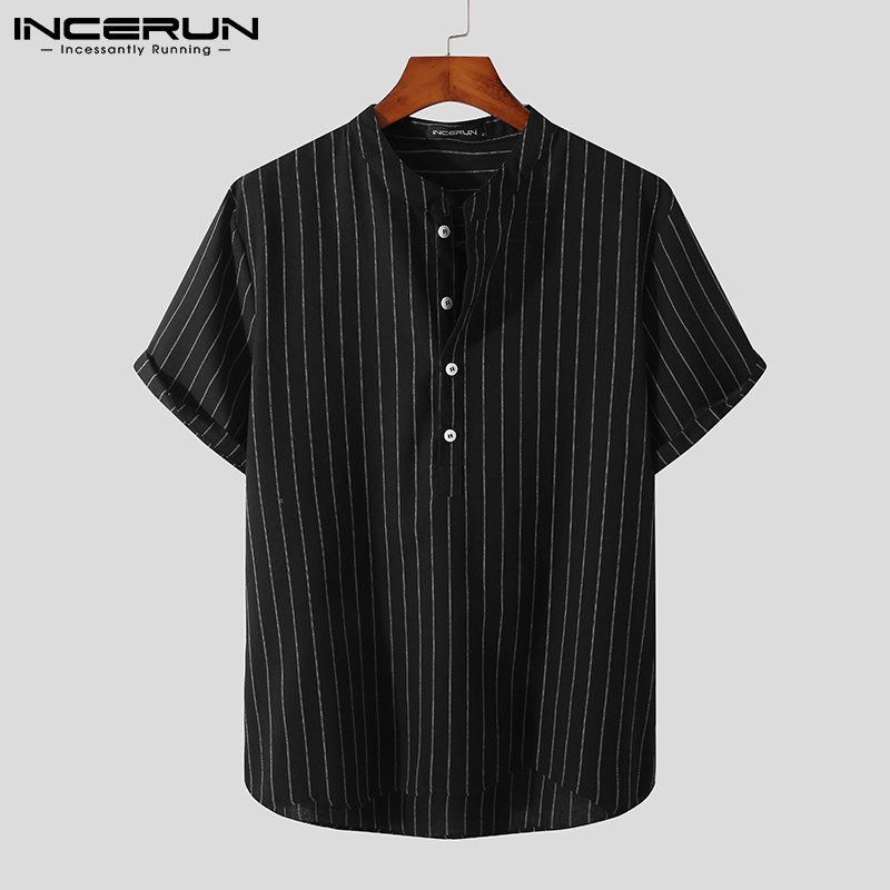 INCERUN Men Casual Striped Short-sleeved Buttons Up Plus Size Shirts ...