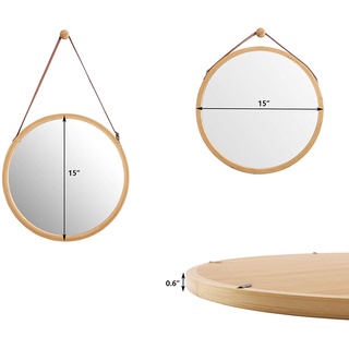 【ef92l9wa】Hanging Round Wall Mirror in Bathroom & Bedroom - (Bamboo, 15 ...