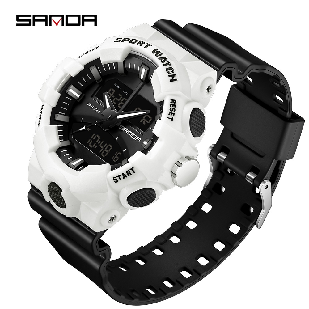 SANDA Men's Watch Dual Display LED Digital Watch Calendar Chronograph ...