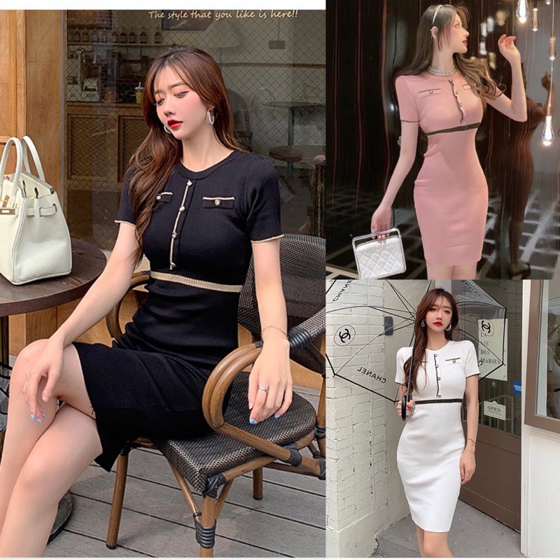 korean knitted fashion shortsleeve dress /summer dress / pencil dress ...