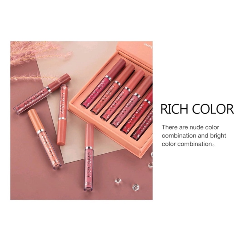 Handaiyan Lipstick 6 Colors Makeup Set Matte Liquid Lipstick - 6 pcs ...