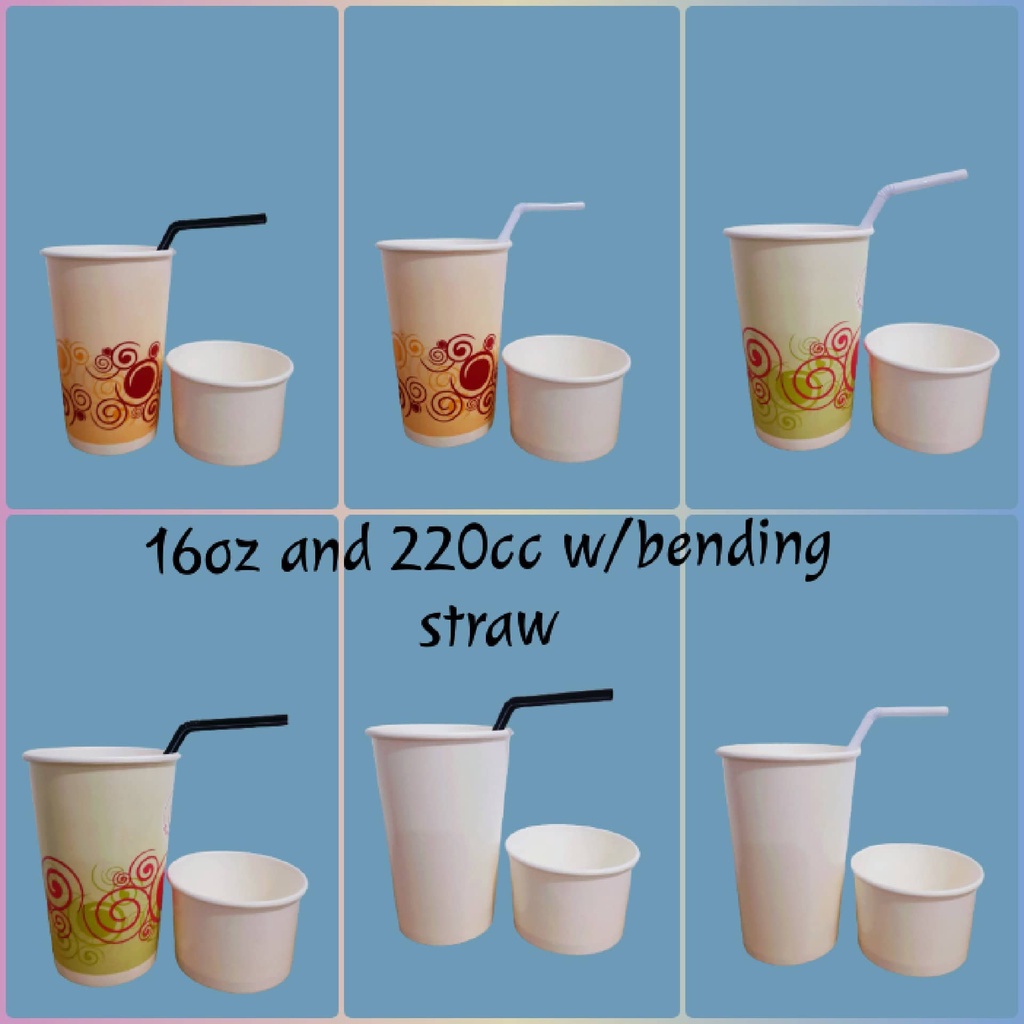 16oz Paper Cup x 50's 220cc Paper bowl x 50's with Bending Straw x 100 ...