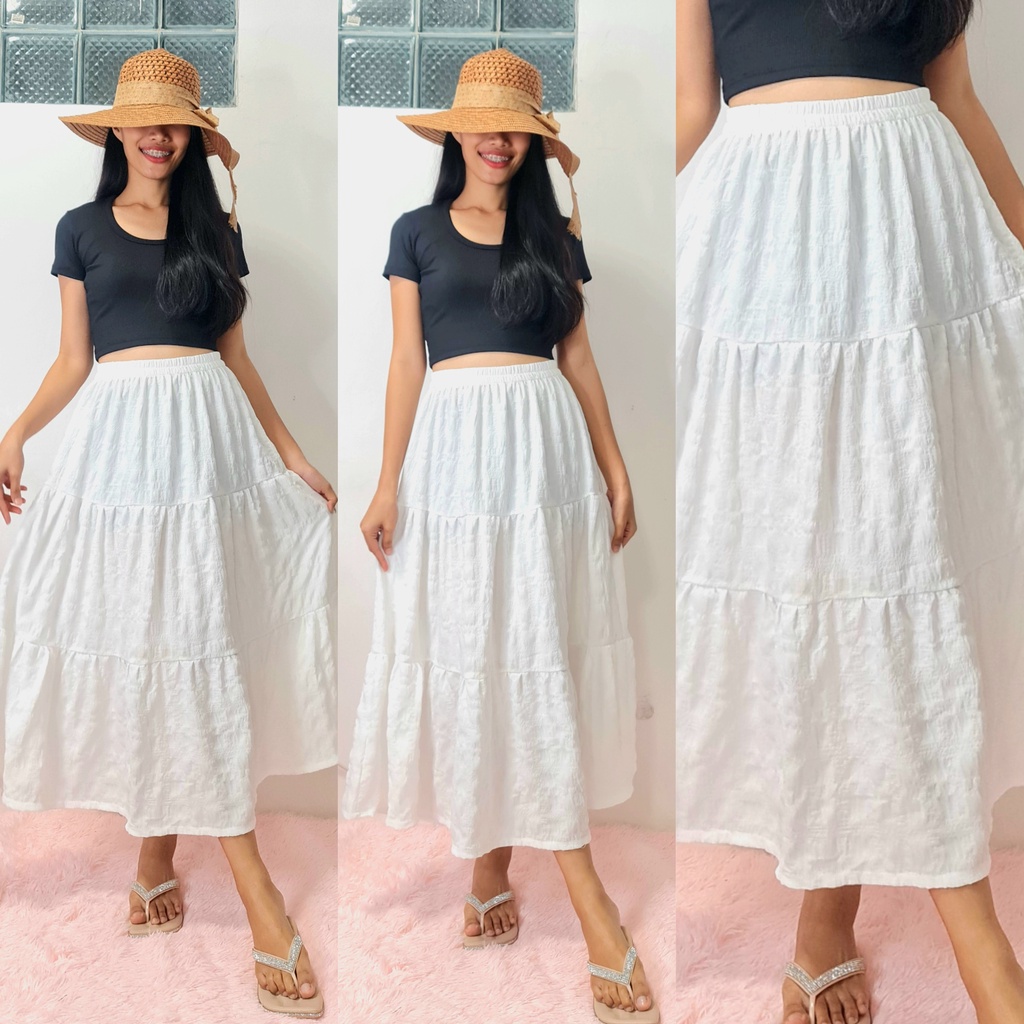 Maxi Tiered Skirt Womens Fashion Cotton Linen BubbleLattice SwissDot ...