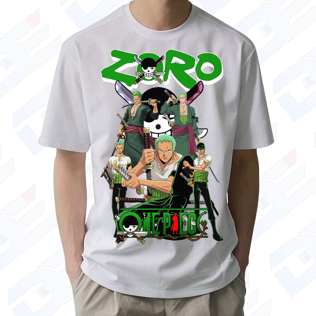 T-Shirt Homme One Piece - Zoro, Luffy - 100% Coton, Imprimé Haute Qualité - Taille Normale