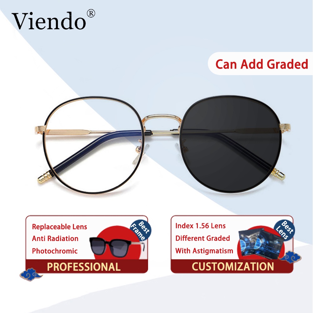 Photochromic Anti Radiation Eye Glasses With Graded For Women Men Anti rad  Sun Adaptive Glass Anti Blue Ray Transition Eyeglass Specs Replaceable Lens 