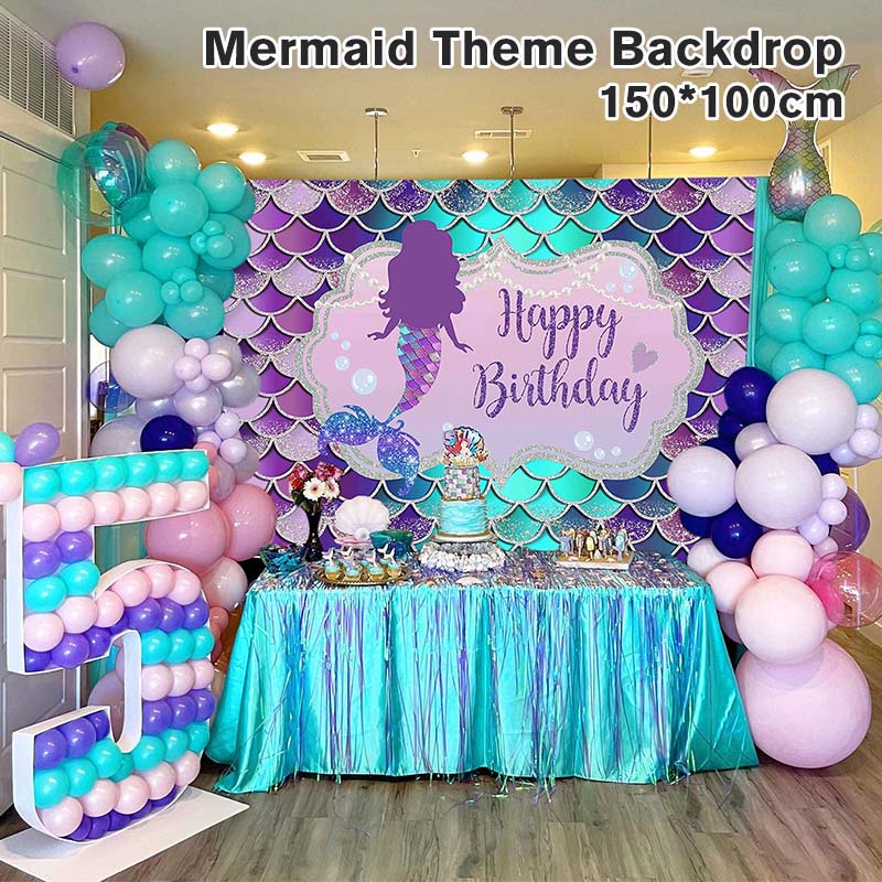 100x150CM Mermaid Party Decorations Mermaid Theme Backdrop