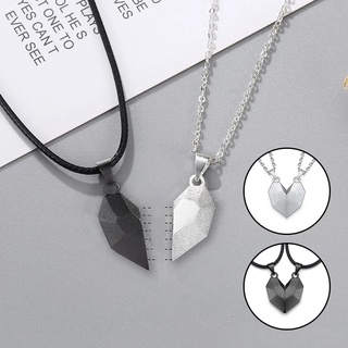 2pc Magnetic Couple Heart Matching Pendant Distance Faceted Charm Lover  Necklace