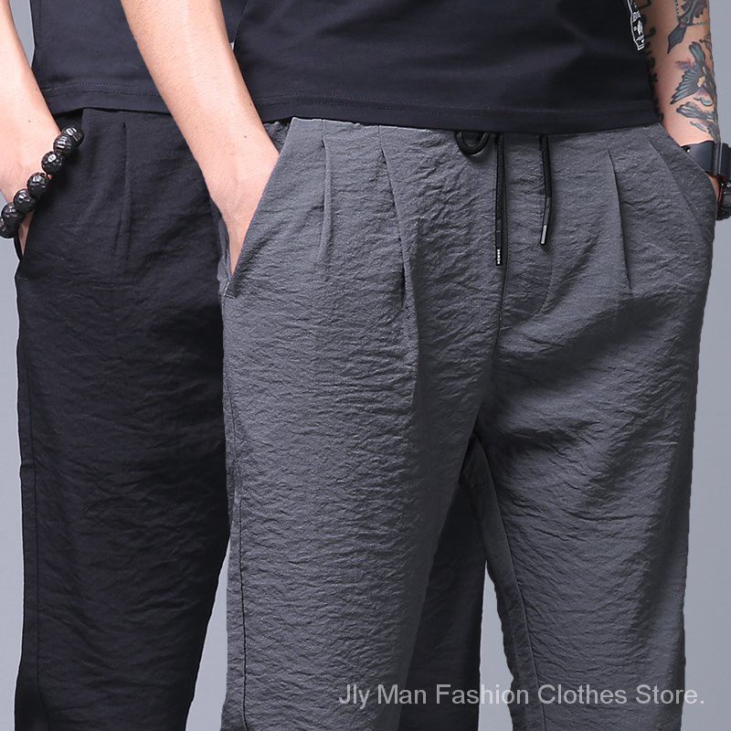 Men'S Pants Loose Straight Ice Silk Casual Pants Men'S Summer Ultra