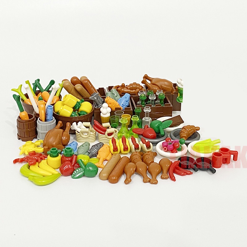 Full Set Building Blocks City Food Accessories Fish Fruit Chicken Hot