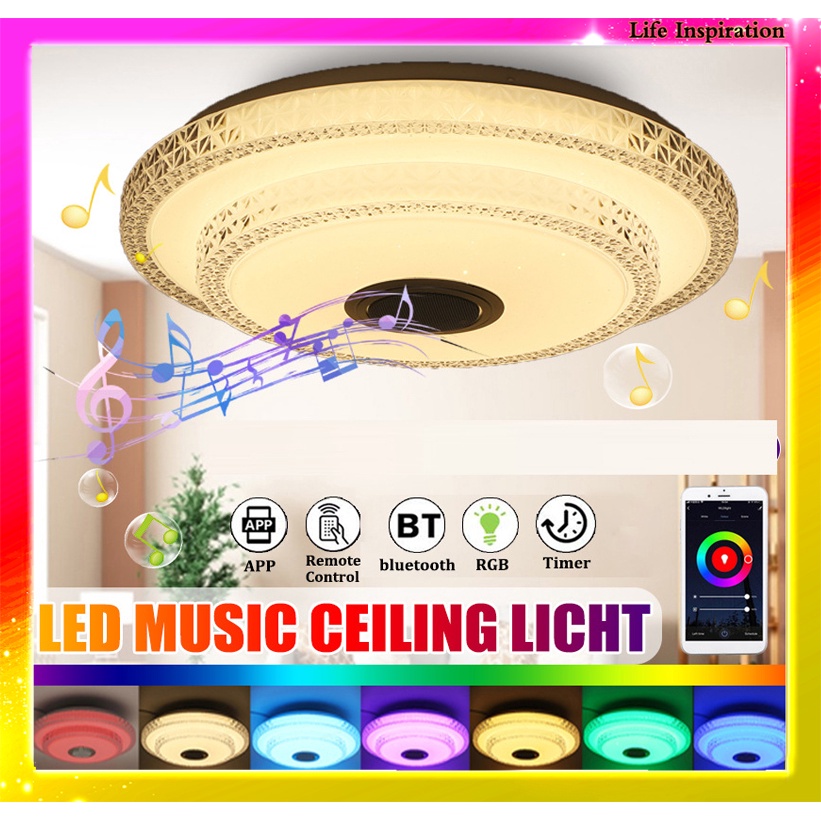 Modern 100W RGB Double Layer Ceiling Light 108 LED Bluetooth Music ...