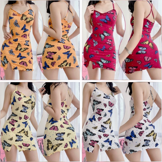 H&H #5943 Zoey Spaghetti Lettuce Crisscross Dress Fashion Bodycon Damit ...