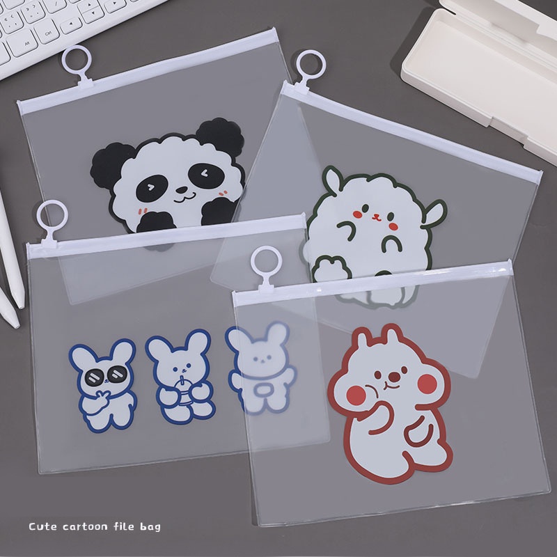Cute Cartoon File Bag Zipper Bag Student Multifunctional Transparent ...