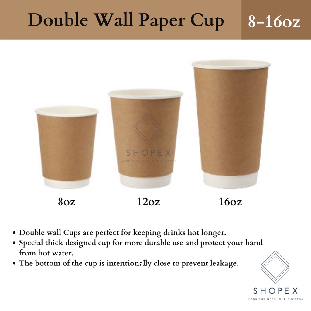Double Wall Paper Cup [ kraft ]16oz/14oz/12oz/8oz / Thick Paper Cup ...