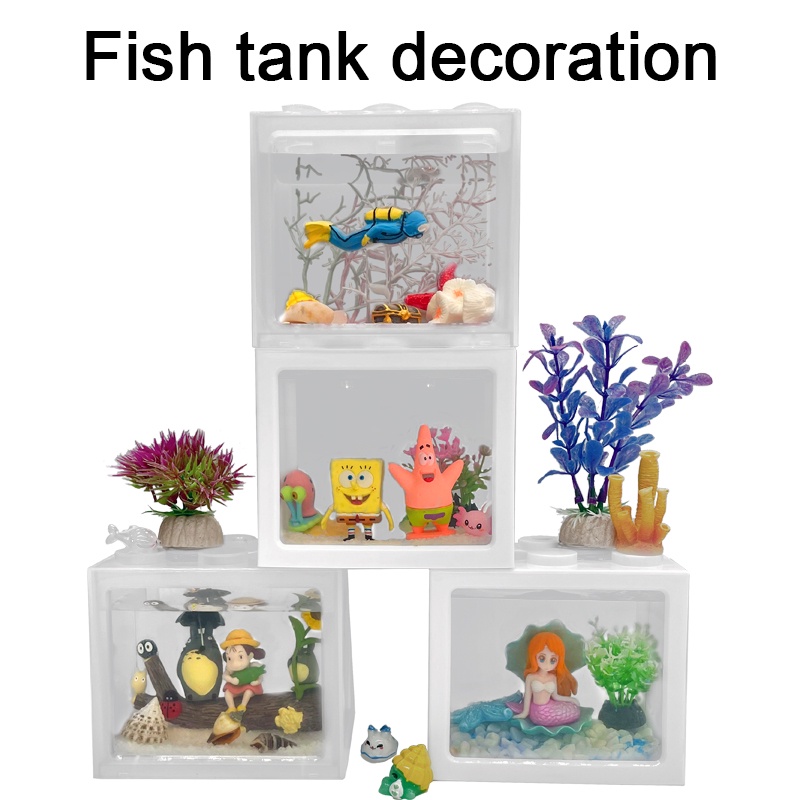 Mini small building blocks Betta fish tank Office desktop landscape ...