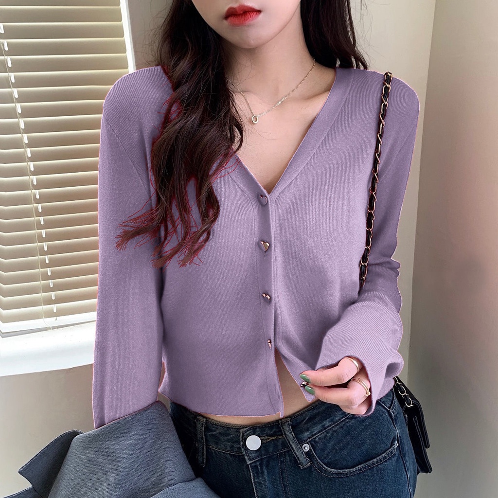 2021 Korean style women pure color cardigan short fashion long sleeve Shopee Philippines