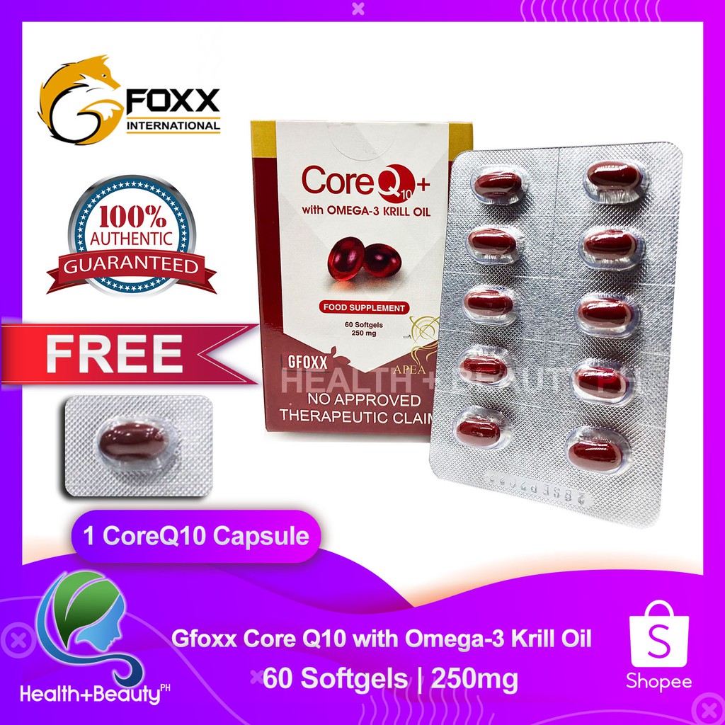 Gfoxx Core Q10 COQ10 with Omega3 Krill Oil 15ml 60 Softgels with GIFT