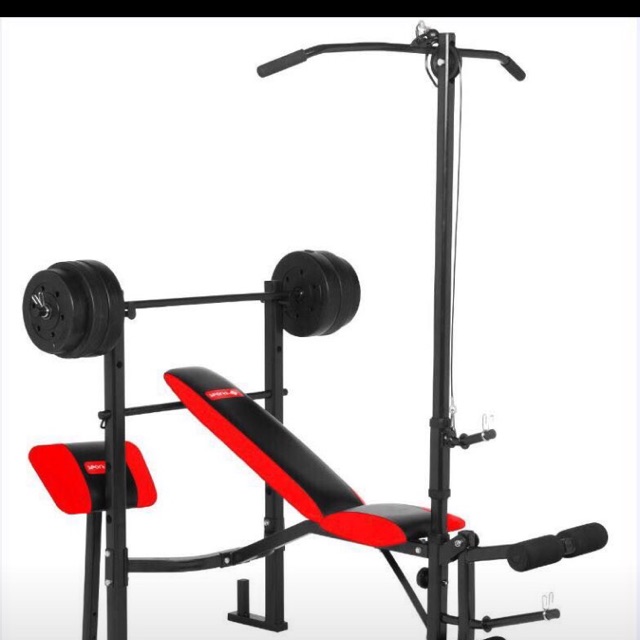 Matrix or Winnow 7 in 1 Bench press barbell 80 lbs plates bar preacher curl elbow pad knee F