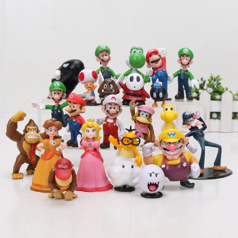 22pcsset Super Mario Bros Luigi Wario Bowser Yoshi Peach Koopa Pvc Figures Toys Shopee 1019