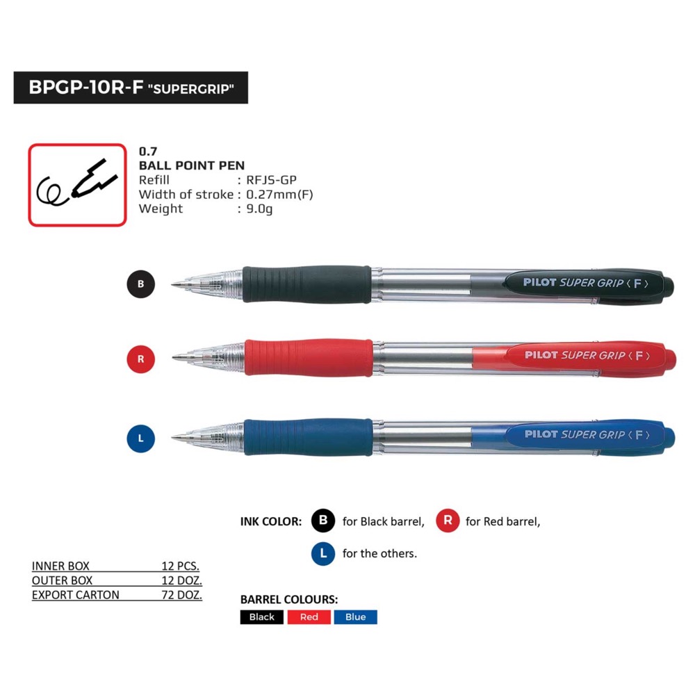 Pilot BPS GP F Blue Super Grip Ball Pen Fine 0.7mm (PK 12)