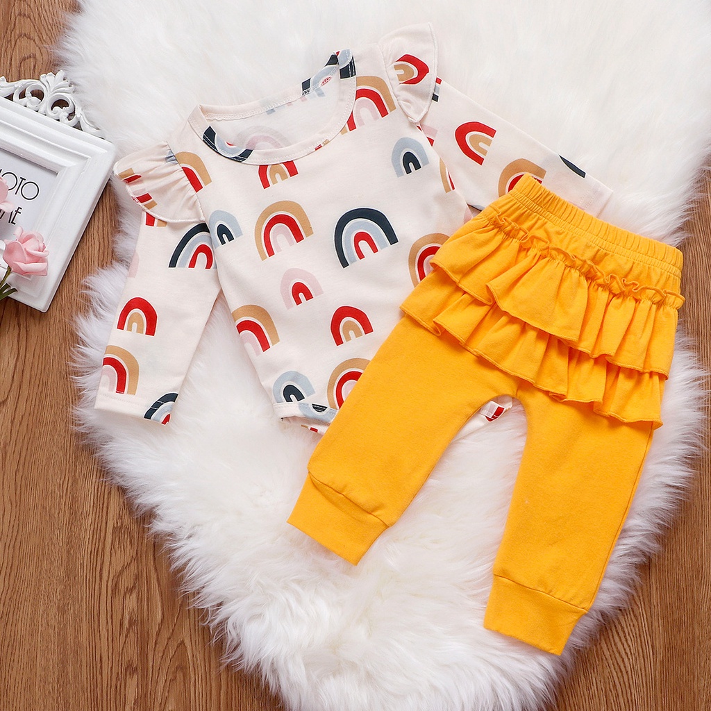 0 2Y Set of Rainbow Long Sleeve T shirts Baby Ruffle Pants Newborn Infant Toddler Baby Clothes for Girls Shopee Philippines