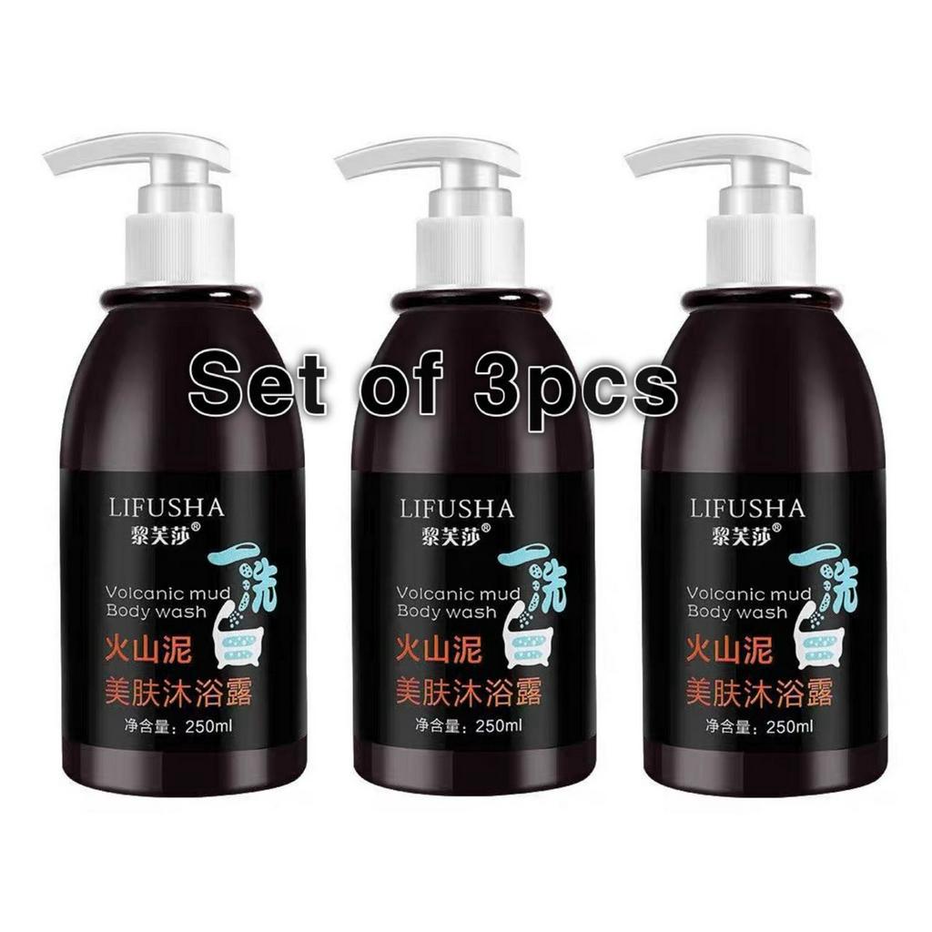 3pcs LIFUSHA Volcanic Mud Body Wash Whitening Shower Gel Exfoliate