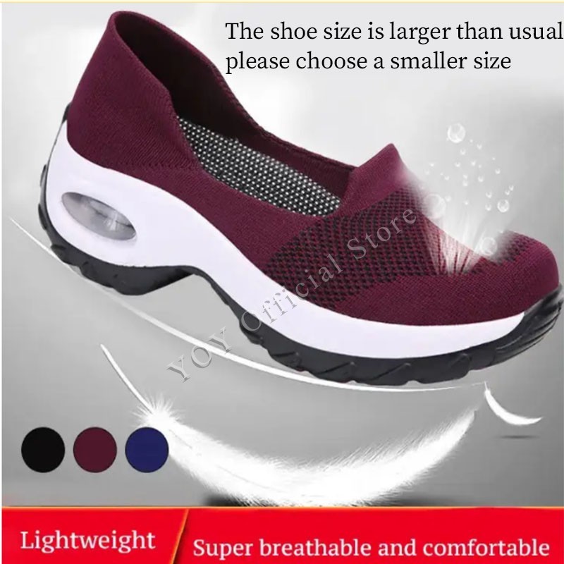 YOY Women's overshoes, women's rubber breathable sneakers, breathable elastic flying shoes