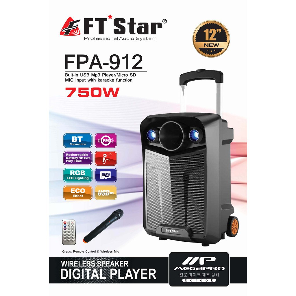 Megapro Ft Star Fpa 912 Trolley Portable Bluetooth Speaker With Micusb Port Shopee Philippines 3138