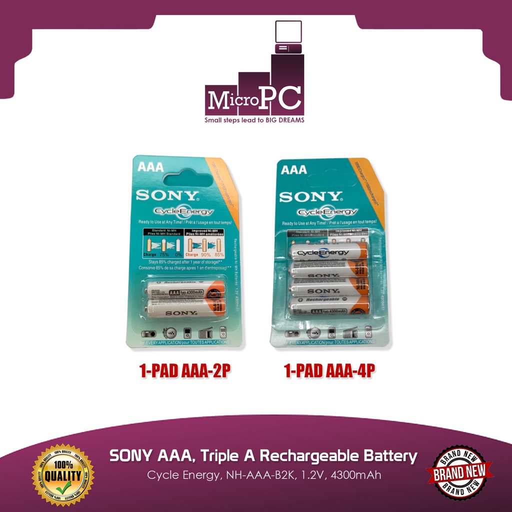 SONY AAA, Triple A Rechargeable Battery, Cycle Energy, NH-AAA-B2K, 1.2V ...