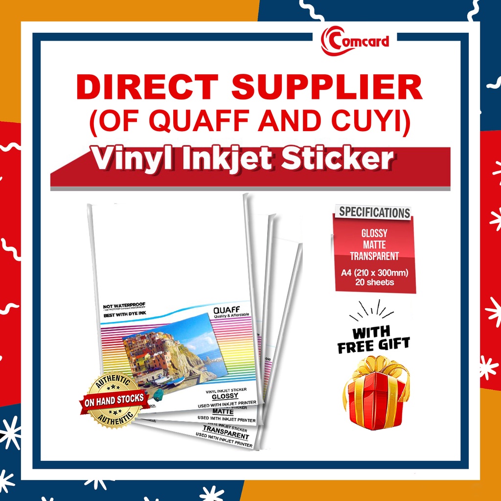 Quaff Printable Vinyl Sticker A4 size (20pcs/pack) - Comcard