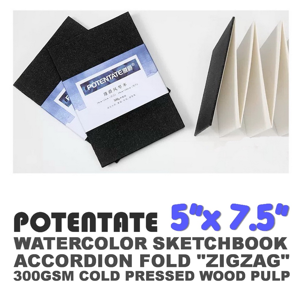 POTENTATE Zig Zag, Accordion Fold Watercolor sketchbook 5"x7.5" in