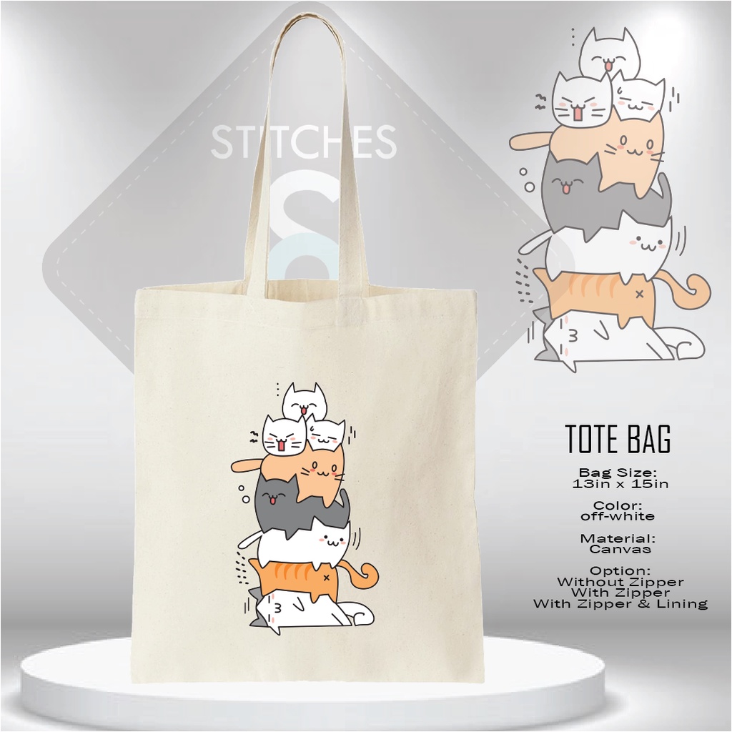 S P Tote Bag Cats 13x15in Canvas Without Zipper With Zipper Shopee Philippines