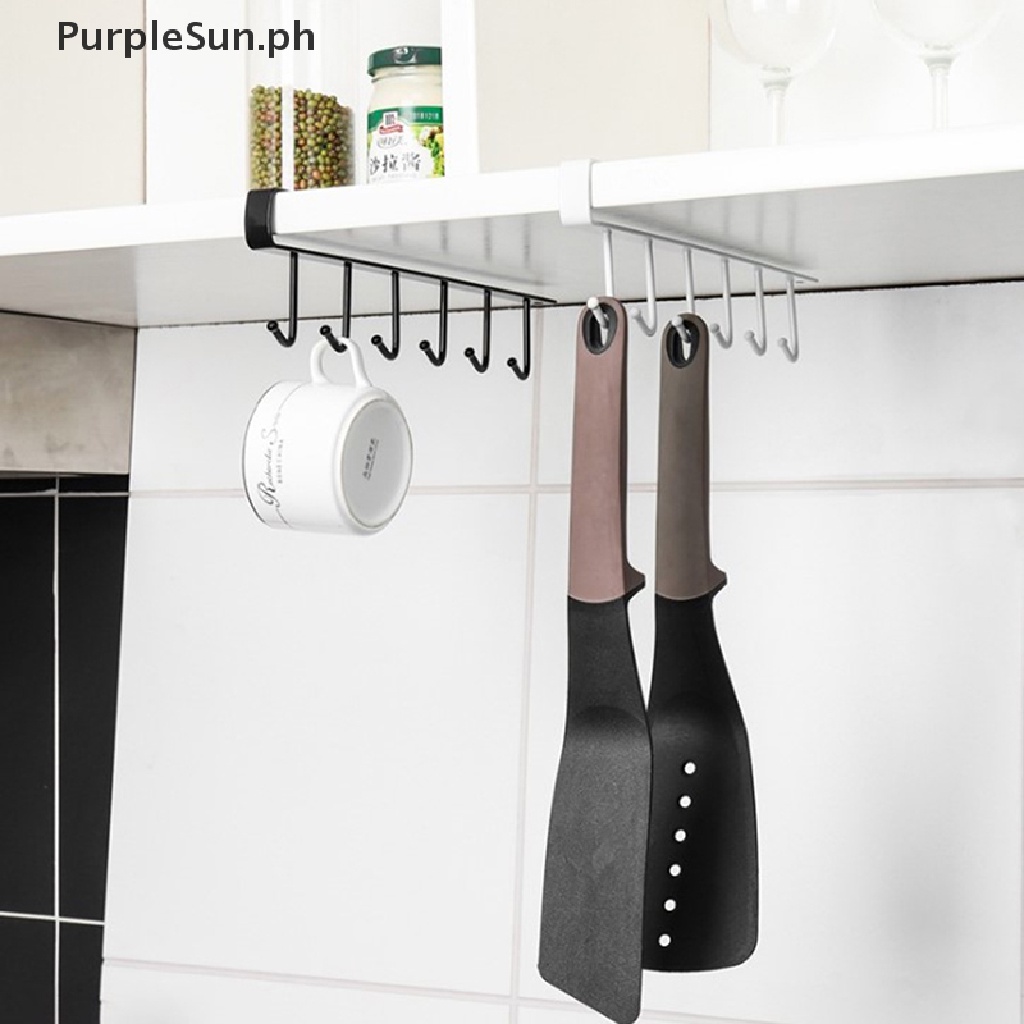 【PurpleSun】 6 Hooks Metal Under Shelf Mug Cup Cupboard Kitchen